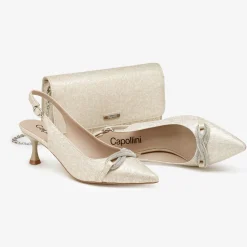 Capollini Sabrina Champagner Nubukleder Slingback Kitten Heels* Party-schuhe | Schuhe Für Hochzeitsgäste