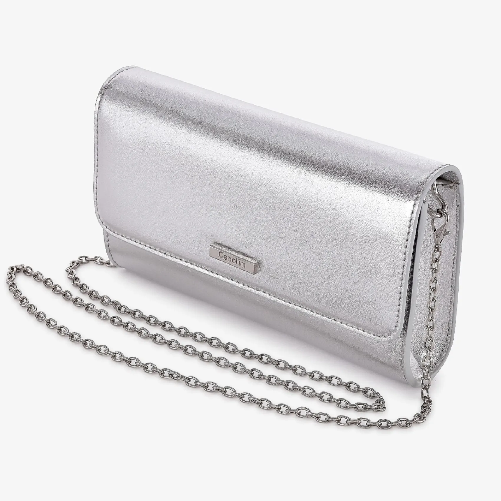 Capollini Silberne Leder Clutch Tasche* Hochzeitsgäste-taschen | Anlass Handtaschen