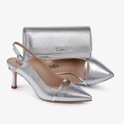Capollini Silberne Leder Clutch Tasche* Hochzeitsgäste-taschen | Anlass Handtaschen