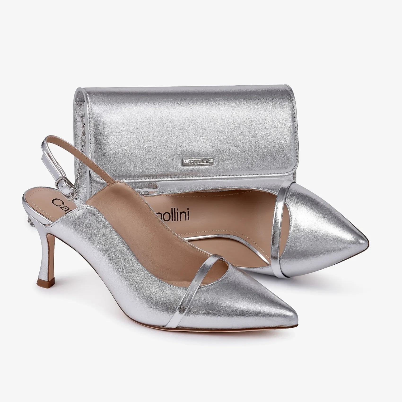 Capollini Silberne Leder Clutch Tasche* Hochzeitsgäste-taschen | Anlass Handtaschen