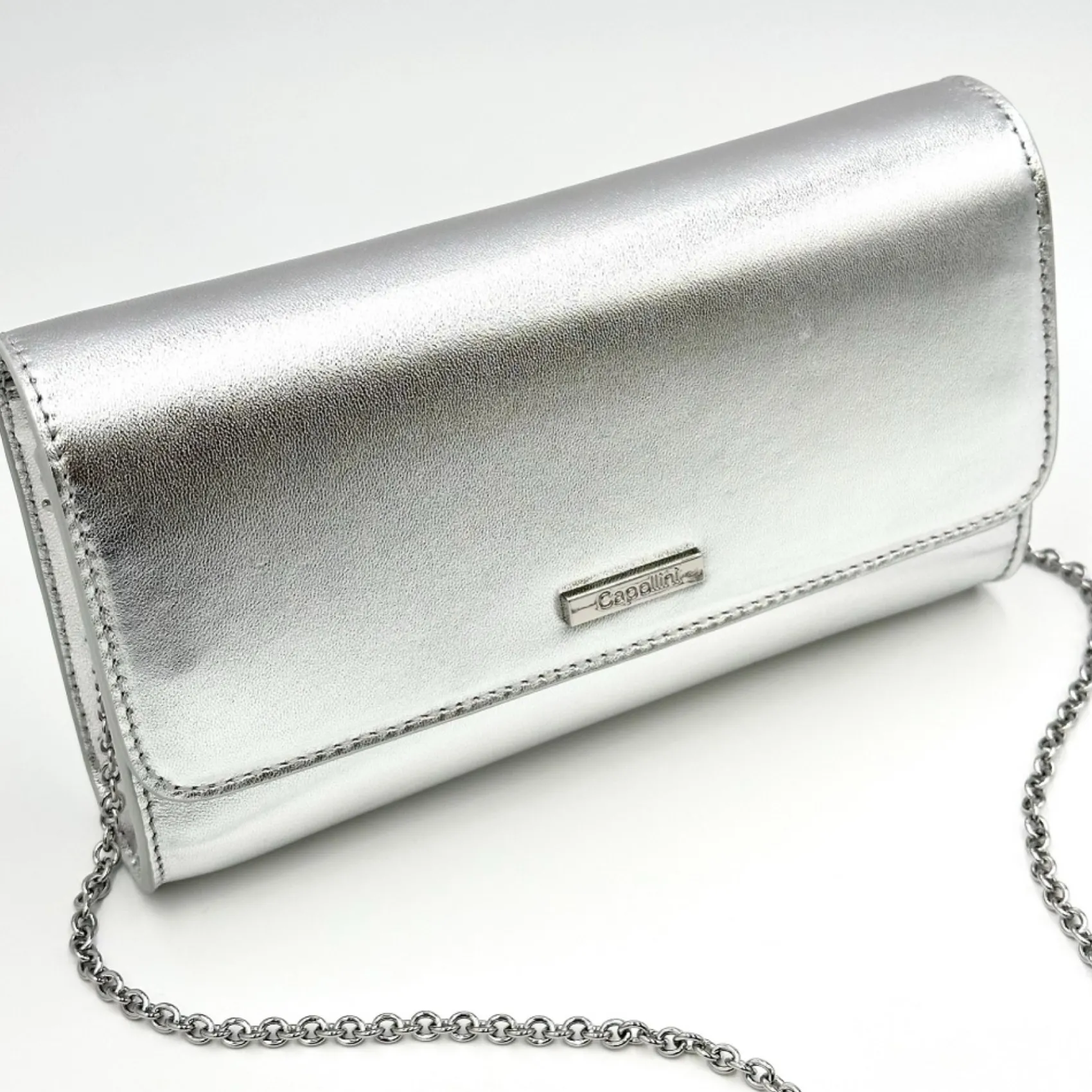 Capollini Silberne Leder Clutch Tasche* Hochzeitsgäste-taschen | Anlass Handtaschen
