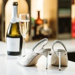 Capollini Sophia Champagner Nubukleder Diamante Slingback Stilettos* Glitzernde Ballschuhe | Goldene Ballschuhe
