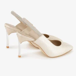 Capollini Sophia Champagner Nubukleder Diamante Slingback Stilettos* Glitzernde Ballschuhe | Goldene Ballschuhe