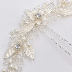 Twilight Designs Carlene Silber Blumen und Blätter Haarnadel* Perlen-haarschmuck | Silberne Haar-accessoires