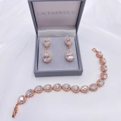 Lace & Favour Celeste Chic Kristallverzierte Hochzeits-Ohrringe (Rose Gold)* Geschenke Für Brautjungfern | Kristall-hochzeitsschmuck