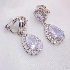 Lace & Favour Celeste Clip On Silber Kristall verschönert Hochzeit Ohrringe* Silberner Abschlussball-schmuck | Abschlussball-ohrringe