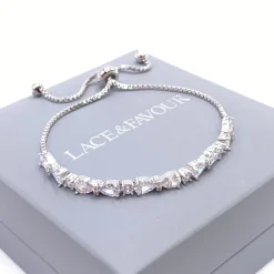 Lace & Favour Charlee Chic Cubic Zirkonia Hochzeitsarmband (Silber)* Silberner Abschlussball-schmuck | Prom Armbänder