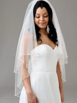 Twilight Designs Charleston Ivory Zweistufiger Schleier mit Perlen, Diamanten und Perlenrand* Zweistufiger Schleier | Fingerspitzen-schleier