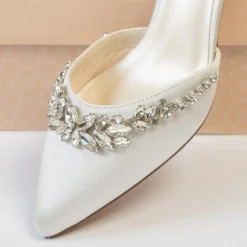 Paradox London Cinta Färbbar Elfenbein Satin Kristall Blockabsatz Knöchelriemen Schuhe* Hochzeitsschuhe | Schuhe Mit Niedrigem Absatz