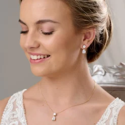 Lace & Favour Cleo Gold Teardrop Cubic Zirkonia Hochzeit Schmuck Set* Goldener Abschlussball-schmuck | Abschlussball-schmuck-sets