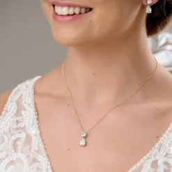 Lace & Favour Cleo Gold Teardrop Cubic Zirkonia Hochzeit Schmuck Set* Goldener Abschlussball-schmuck | Abschlussball-schmuck-sets