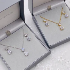 Lace & Favour Cleo Gold Teardrop Cubic Zirkonia Hochzeit Schmuck Set* Goldener Abschlussball-schmuck | Abschlussball-schmuck-sets