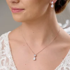 Lace & Favour Cleo Rose Gold Teardrop Cubic Zirkonia Hochzeit Schmuck Set* Geschenke Für Brautjungfern | Geschenke Für Die Braut