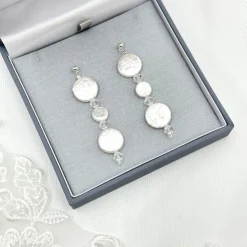 Beads & Beyond Connie Lange Süßwasser-Münzperlen-Ohrringe* Silberner Hochzeitsschmuck | Hochzeits-ohrringe