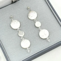 Beads & Beyond Connie Lange Süßwasser-Münzperlen-Ohrringe* Silberner Hochzeitsschmuck | Hochzeits-ohrringe