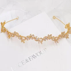 Lace & Favour Cortez Gold Zierliche Zirkonia Hochzeit Stirnband* Abschlussball-haarbänder & Tiaras | Haarschmuck Aus Kristall