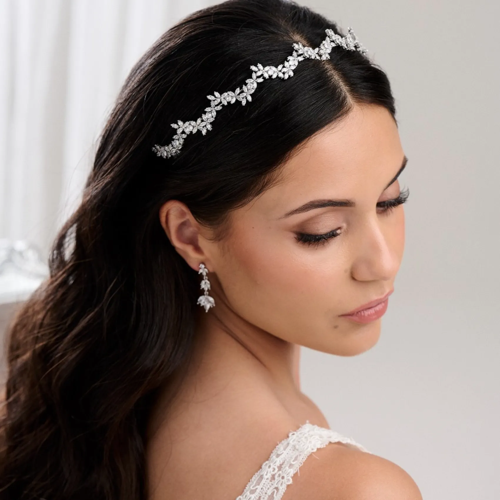 Lace & Favour Cortez Silber zierliche kubischer Zirkonia Hochzeit Stirnband* Abschlussball-haarbänder & Tiaras | Haarschmuck Aus Kristall