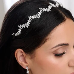 Lace & Favour Cortez Silber zierliche kubischer Zirkonia Hochzeit Stirnband* Abschlussball-haarbänder & Tiaras | Haarschmuck Aus Kristall