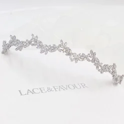 Lace & Favour Cortez Silber zierliche kubischer Zirkonia Hochzeit Stirnband* Abschlussball-haarbänder & Tiaras | Haarschmuck Aus Kristall