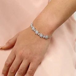 Lace & Favour Daisy Silver Floral Crystal Verstellbares Armband* Silberner Abschlussball-schmuck | Prom Armbänder