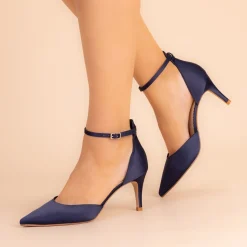 Perfect Bridal Daniella Mitternacht Marineblau Satin Mitte Heel Knöchelriemen Gericht Schuhe* Schuhe Für Hochzeitsgäste | Schuhe Für Die Mutter Der Braut