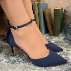 Perfect Bridal Daniella Mitternacht Marineblau Satin Mitte Heel Knöchelriemen Gericht Schuhe* Schuhe Für Hochzeitsgäste | Schuhe Für Die Mutter Der Braut