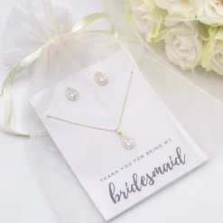 Lace & Favour danke, dass du meine Brautjungfer bist" Schmuckset mit goldenen Kristallsteinen* Geschenke Für Brautjungfern | Kristall-hochzeitsschmuck