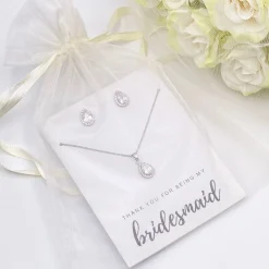 Lace & Favour danke, dass du meine Brautjungfer bist" Silberfarbener Kristallschmuck mit Ohrstecker* Geschenke Für Brautjungfern | Silberner Hochzeitsschmuck