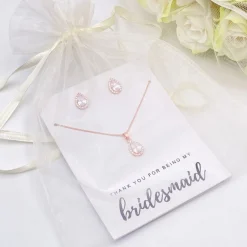 Lace & Favour danke, dass du meine Brautjungfer bist" Schmuckset mit Ohrstecker aus Roségold* Geschenke Für Brautjungfern | Kristall-hochzeitsschmuck