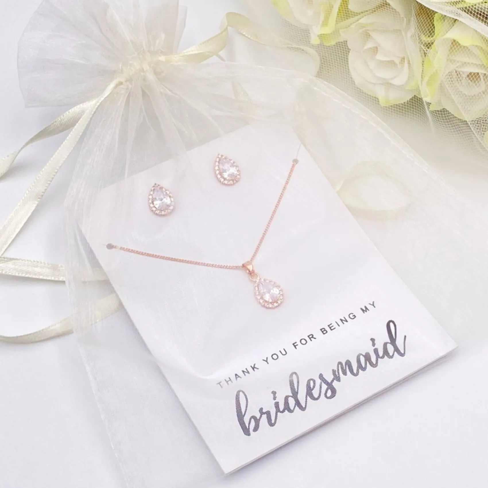 Lace & Favour danke, dass du meine Brautjungfer bist" Schmuckset mit Ohrstecker aus Roségold* Geschenke Für Brautjungfern | Kristall-hochzeitsschmuck