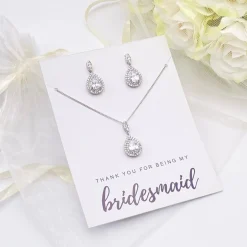 Lace & Favour danke, dass du meine Brautjungfer bist" Kristallverziertes Schmuckset* Geschenke Für Brautjungfern | Kristall-hochzeitsschmuck