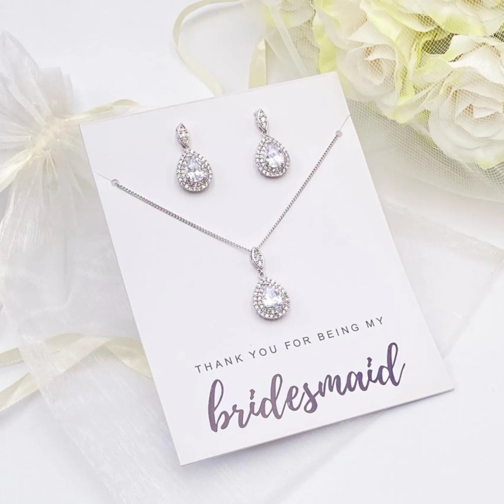 Lace & Favour danke, dass du meine Brautjungfer bist" Kristallverziertes Schmuckset* Geschenke Für Brautjungfern | Kristall-hochzeitsschmuck