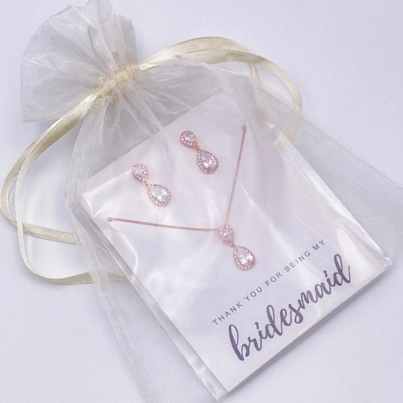 Lace & Favour danke, dass du meine Brautjungfer bist" Schmuckset in Rosegold-Kristall* Geschenke Für Brautjungfern | Kristall-hochzeitsschmuck