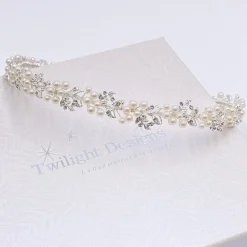Twilight Designs Delilah Crystal Blätter und Perlen Hochzeit Haarstrang* Silberne Haar-accessoires | Perlen-haarschmuck