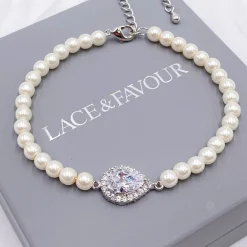 Lace & Favour Desiree Chic Perlen-Hochzeitsarmband (Silber)* Geschenke Für Die Braut | Perlen-hochzeitsschmuck
