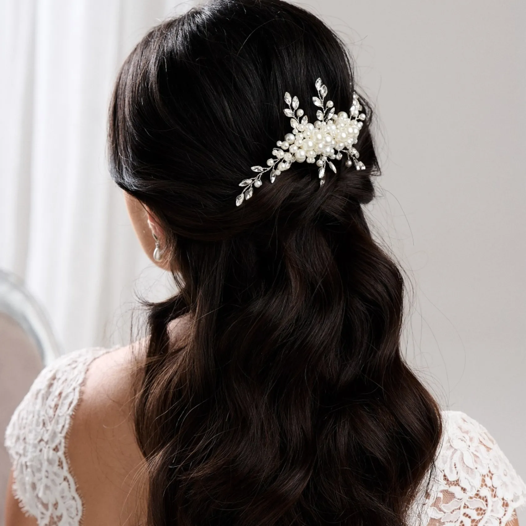 Lace & Favour Devotion Perle und Kristallspray Brauthaarkamm* Perlen-haarschmuck | Silberne Haar-accessoires