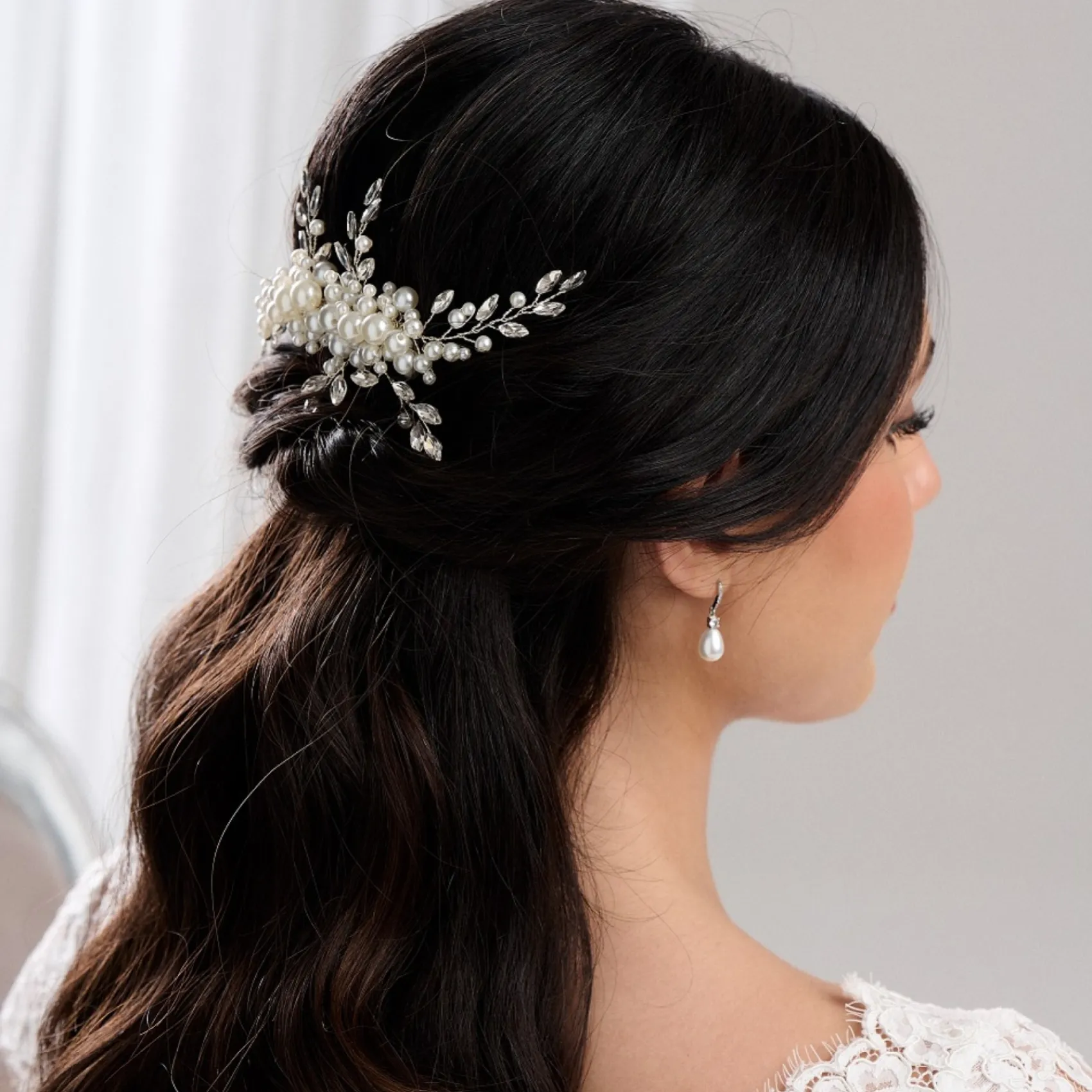 Lace & Favour Devotion Perle und Kristallspray Brauthaarkamm* Perlen-haarschmuck | Silberne Haar-accessoires