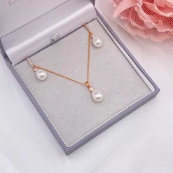 Lace & Favour Dolci Rose Gold Kristall und Teardrop Perle Brautschmuck Set* Geschenke Für Brautjungfern | Geschenke Für Die Braut
