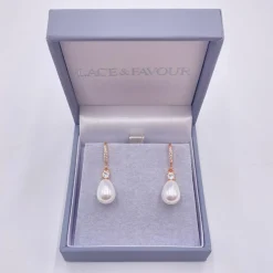 Lace & Favour Dolci Rose Gold Kristallverzierte Tränenperlen-Ohrringe* Geschenke Für Brautjungfern | Geschenke Für Die Braut