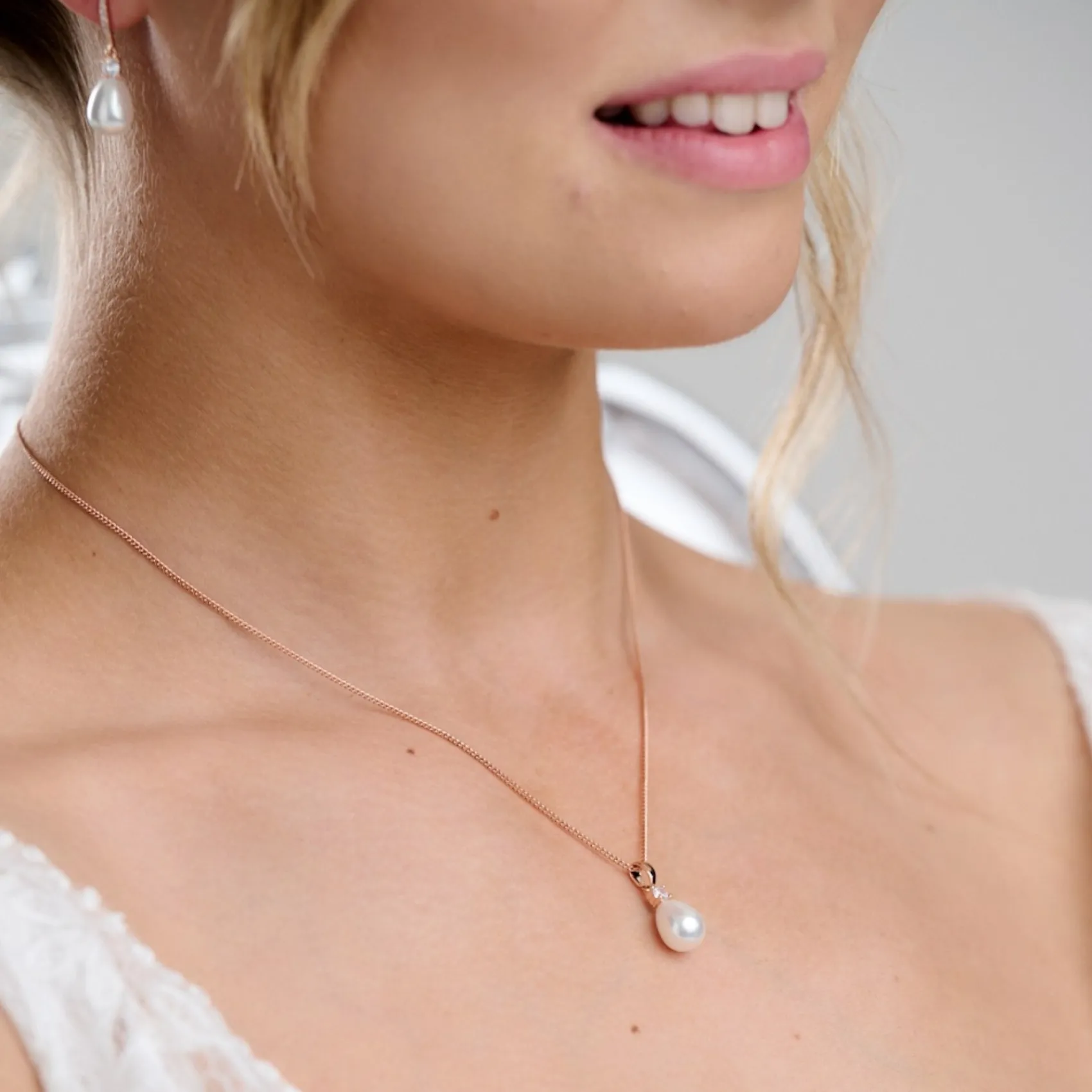 Lace & Favour Dolci Rose Gold Teardrop Perlen Anhänger Halskette* Geschenke Für Brautjungfern | Geschenke Für Die Braut