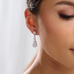 Lace & Favour Dominica Cubic Zirkonia Tropfenohrringe* Silberner Abschlussball-schmuck | Abschlussball-ohrringe
