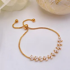 Lace & Favour Dotty Gold Crystal Leaves Verstellbares Armband* Goldener Abschlussball-schmuck | Prom Armbänder