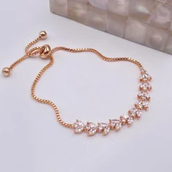Lace & Favour Dotty Rose Gold Crystal Leaves Verstellbares Armband* Geschenke Für Brautjungfern | Kristall-hochzeitsschmuck