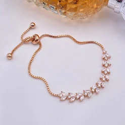 Lace & Favour Dotty Rose Gold Crystal Leaves Verstellbares Armband* Geschenke Für Brautjungfern | Kristall-hochzeitsschmuck