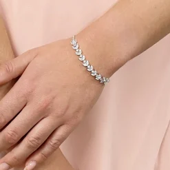 Lace & Favour Dotty Silver Crystal Leaves Verstellbares Armband* Silberner Abschlussball-schmuck | Prom Armbänder