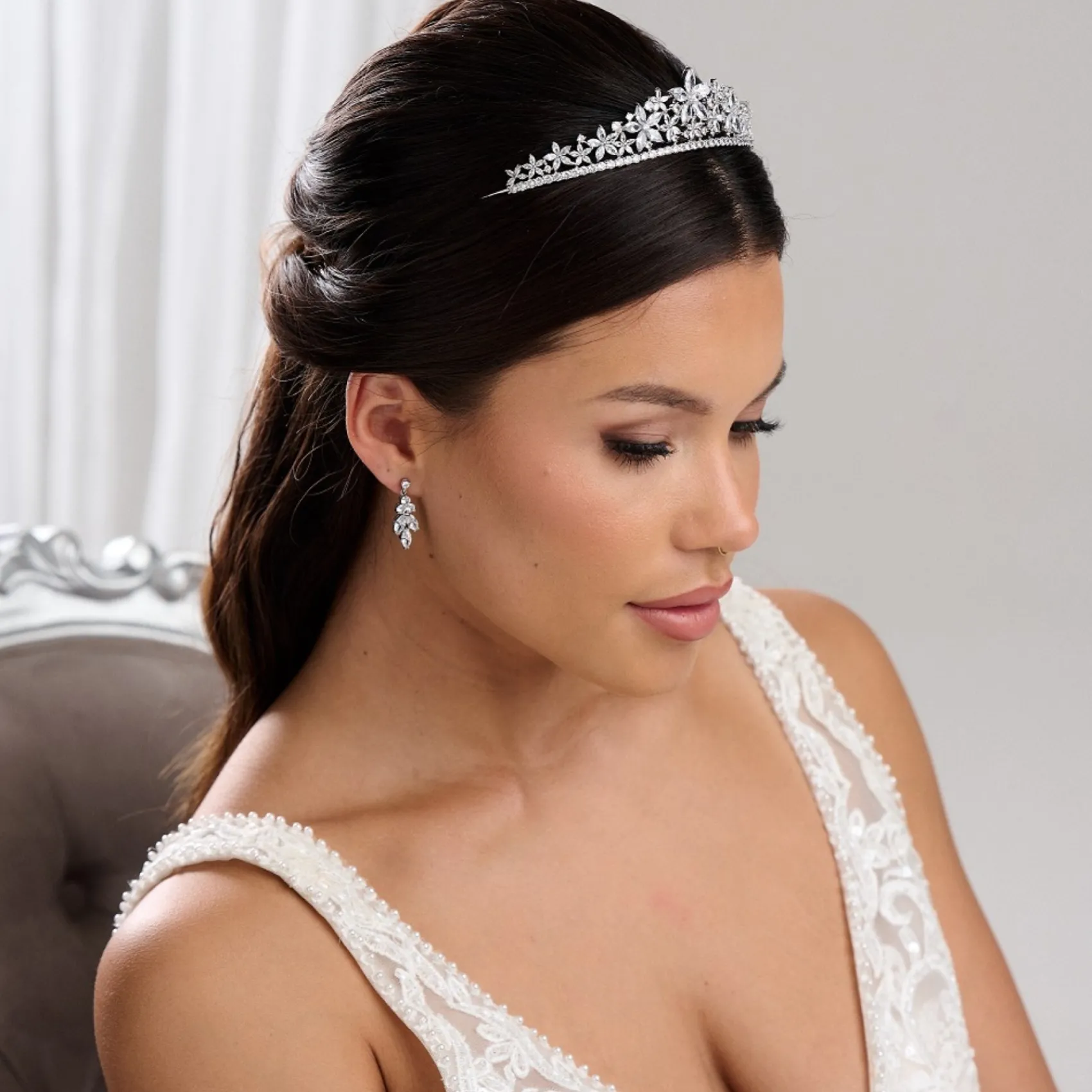 Lace & Favour Downton Floral Cubic Zirkonia Kristall Hochzeit Tiara* Abschlussball-haarbänder & Tiaras | Haarschmuck Aus Kristall