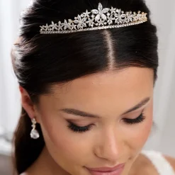 Lace & Favour Downton Gold Floral Cubic Zirkonia Kristall Hochzeit Tiara* Abschlussball-haarbänder & Tiaras | Haarschmuck Aus Kristall