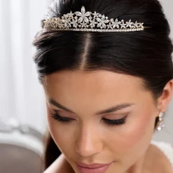 Lace & Favour Downton Gold Floral Cubic Zirkonia Kristall Hochzeit Tiara* Abschlussball-haarbänder & Tiaras | Haarschmuck Aus Kristall