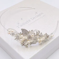 Twilight Designs Edith Vintage Perle und Diamanten Braut Seite Stirnband* Vintage-kopfbedeckungen | Perlen-haarschmuck