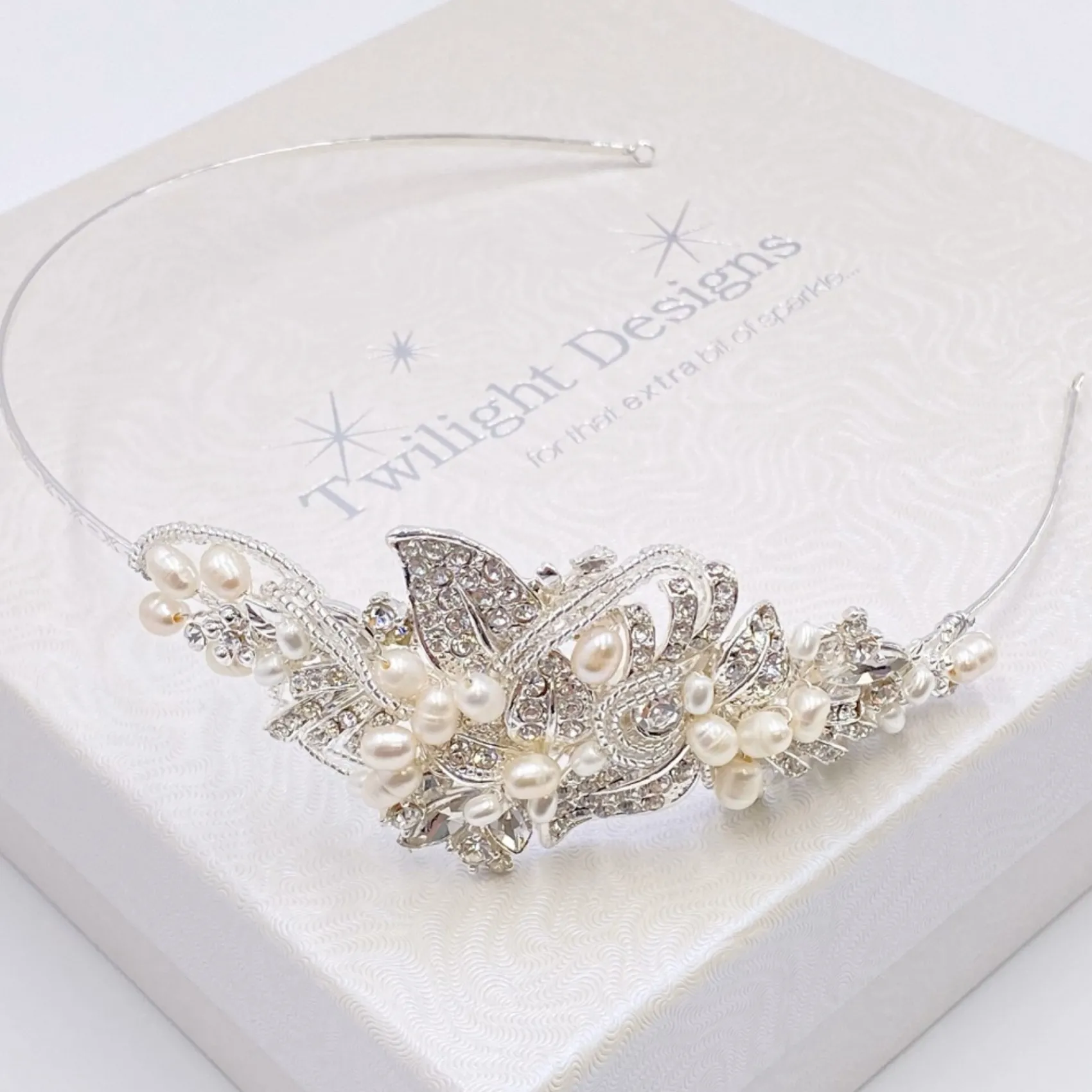 Twilight Designs Edith Vintage Perle und Diamanten Braut Seite Stirnband* Vintage-kopfbedeckungen | Perlen-haarschmuck